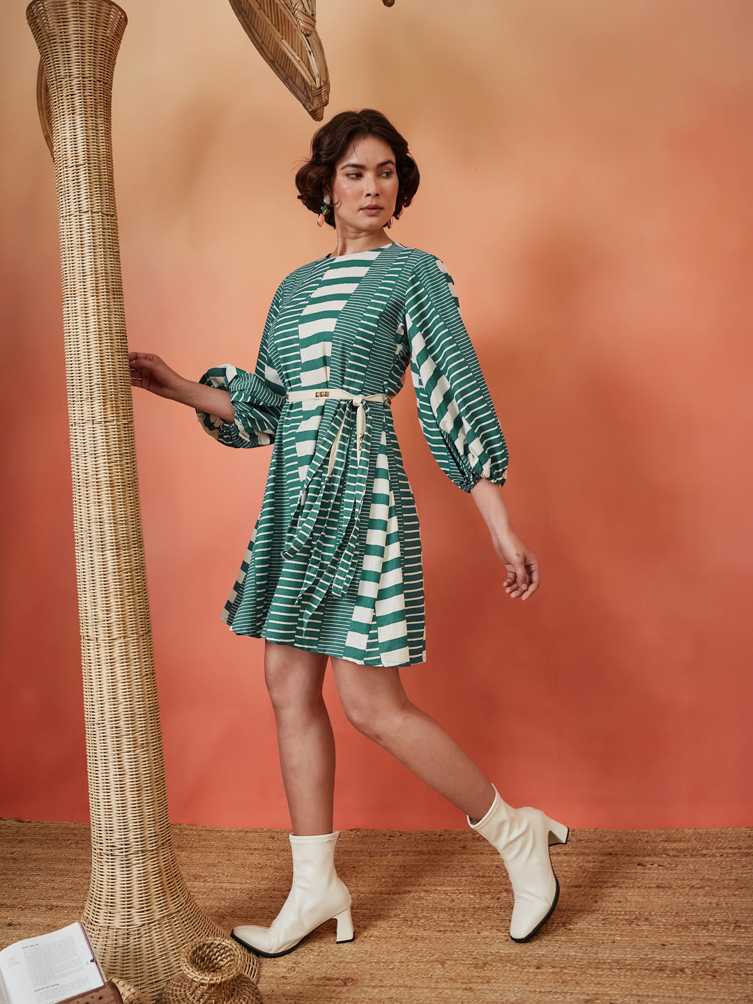 Geometric Striped Dress - Teal