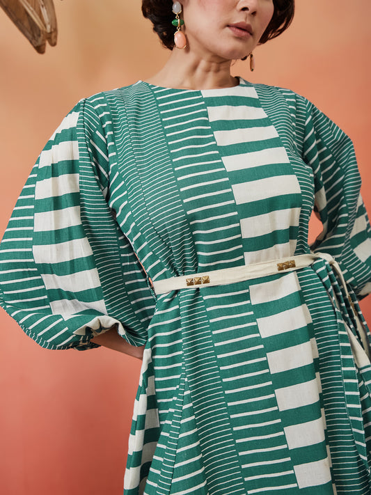 Geometric Striped Dress - Teal